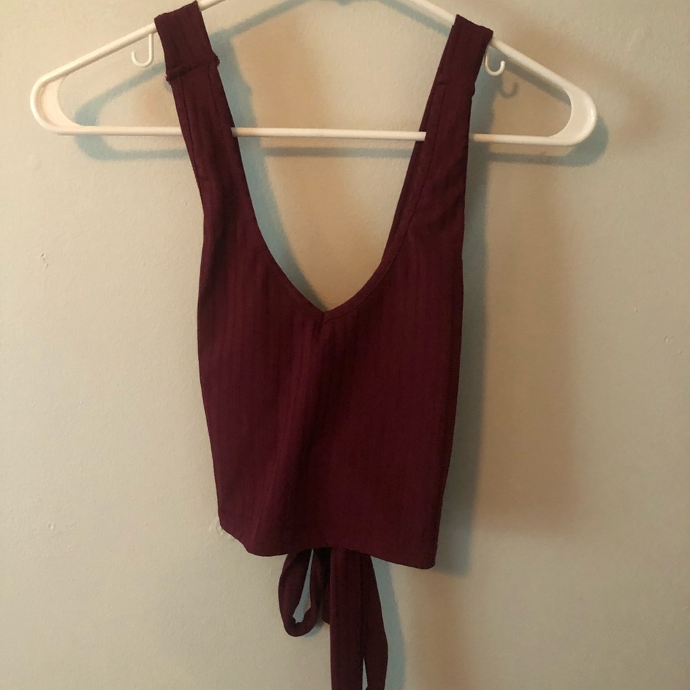 Maroon crop top that ties in back